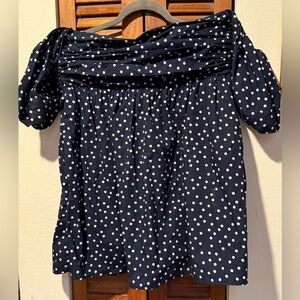 Abercrombie & Fitch Navy Polka Dot Off-Shoulder Romper